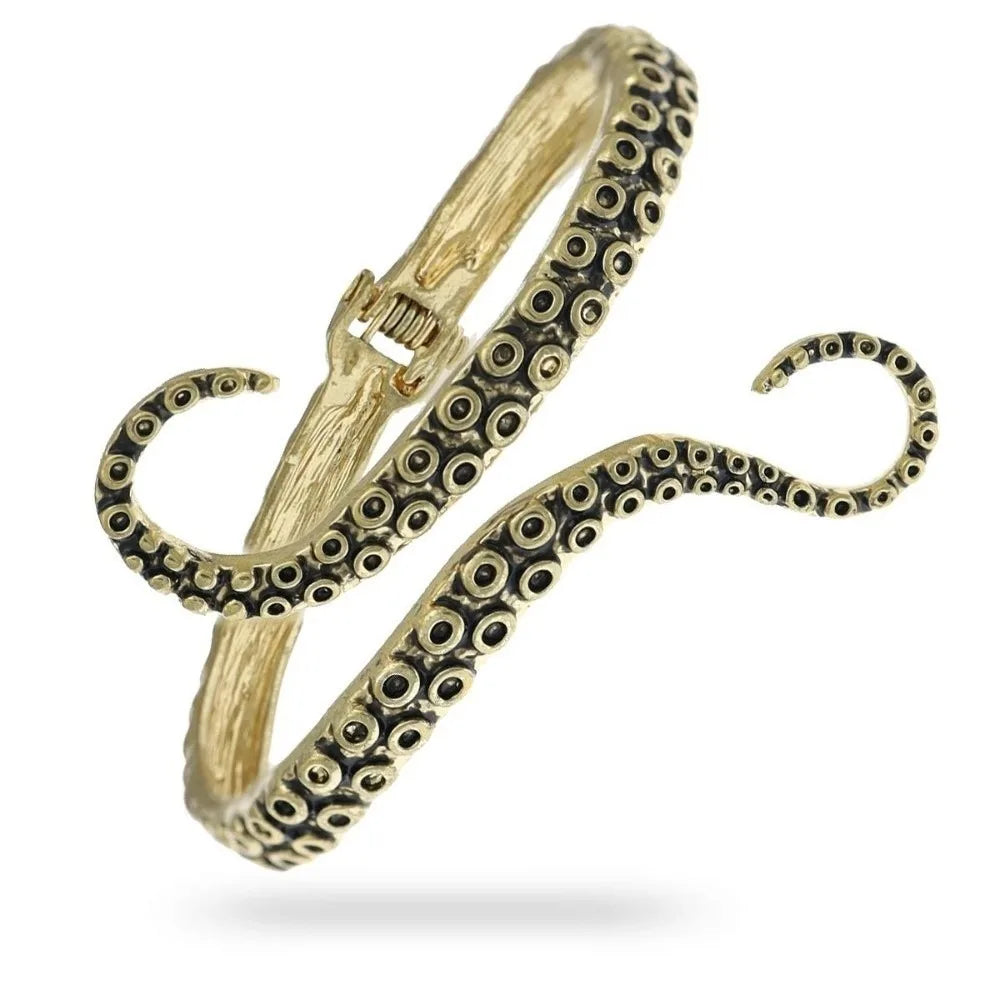 Vintage Octopus Gothic Hinged Cuff Bracelet – Gold & Silver Gothic Cuff Bracelet PLUSH Vintage Gold