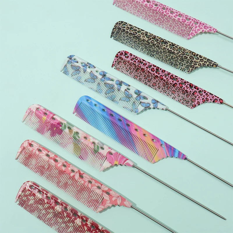 Anti-Static Rat Tail Combs – 8 Colorful Patterns | 1/3/8pcs Hair Styling Comb PLUSH