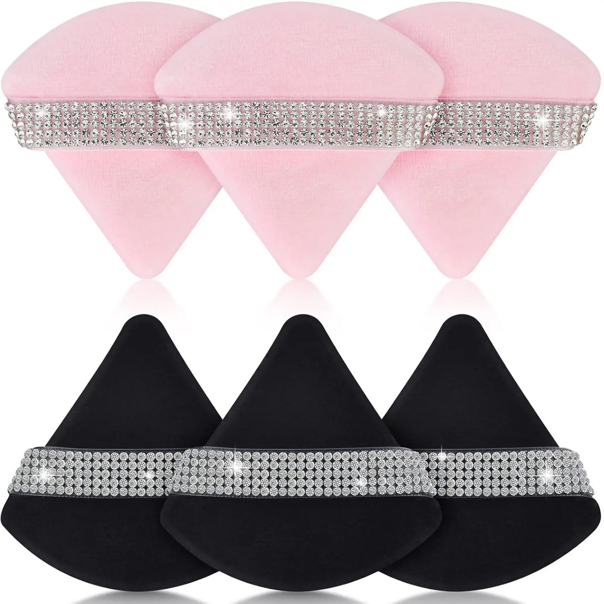 Pink Triangle Powder Puff Set 6pcs – Velvet Makeup Sponge Makeup Powder Puff PLUSH 6Pcs (black pink)