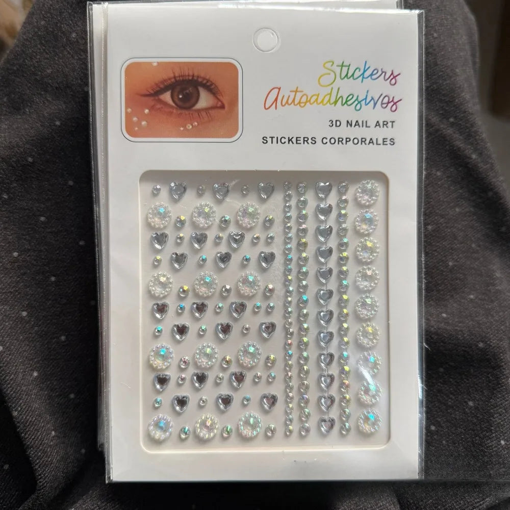 White Pearl Rhinestone Face Body Nail Hair Jewel Stickers Body Jewel Stickers PLUSH A