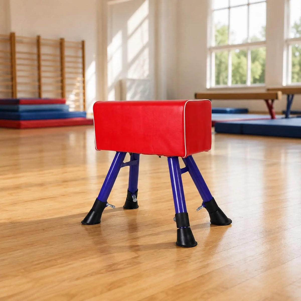Leather Gymnastics Vault Horse – Adjustable Height Training Gymnastics Vault Horse PLUSH