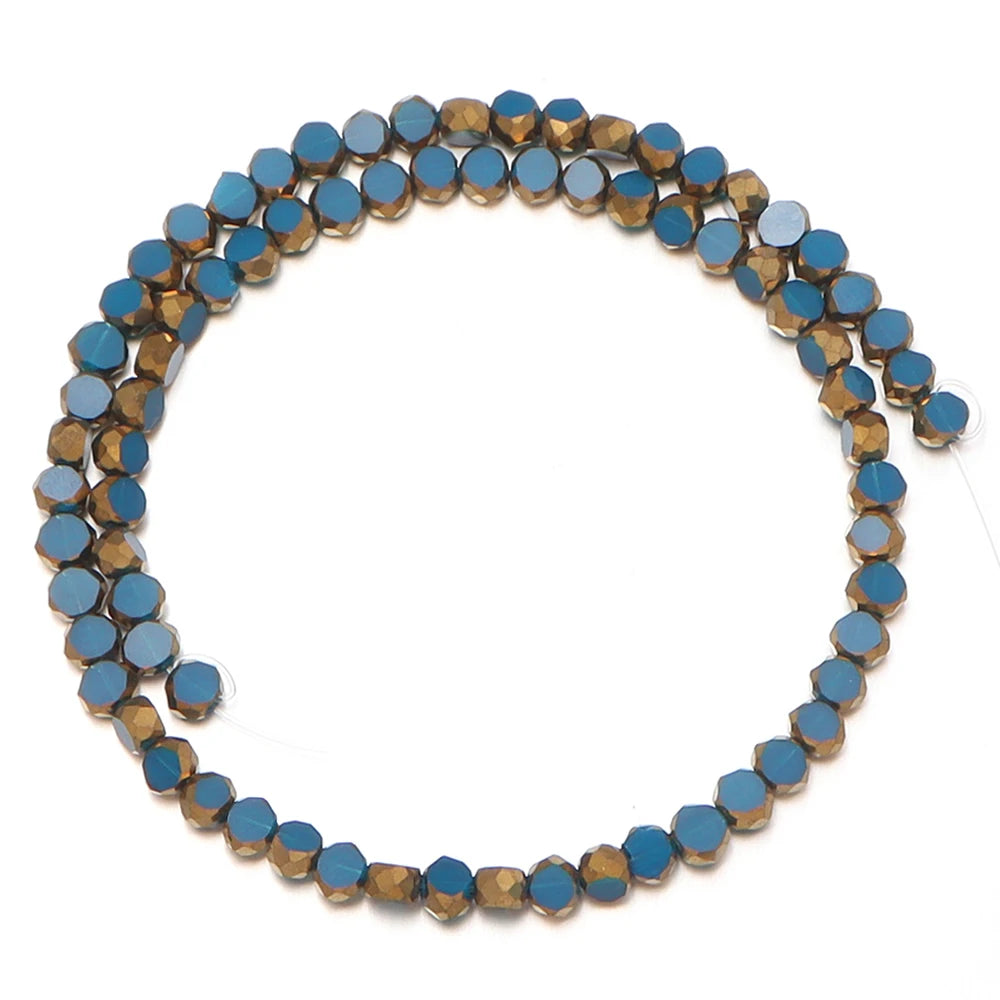 Faceted Crystal Glass Beads Gold Rim Flat Round – DIY Jewelry Crystal Glass Beads PLUSH Solid Peacock Blue