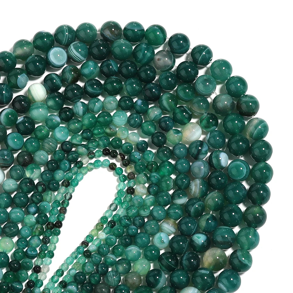 Green Striped Agate Round Spacer Beads – DIY Jewelry Making Natural Stone Beads PLUSH