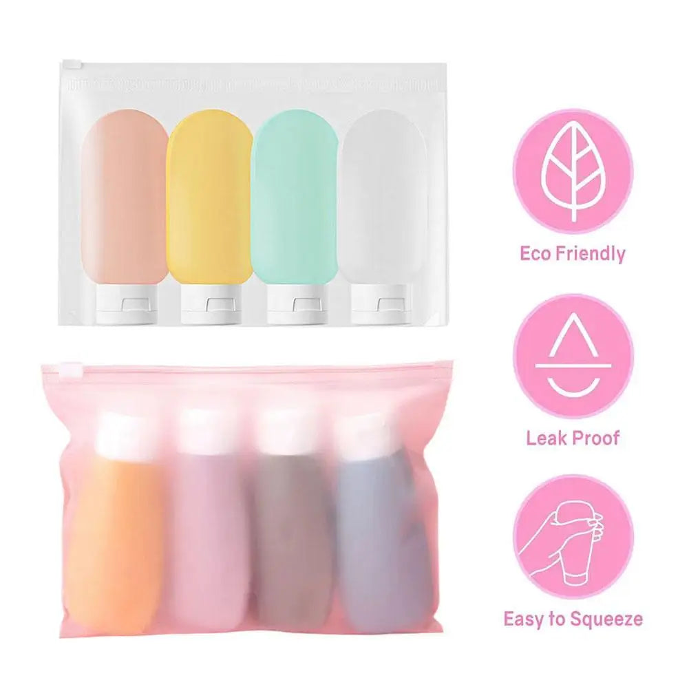 4-Pack Leak-Proof Silicone Travel Bottles | 60ml Refillable Set Travel Toiletry Bottles PLUSH