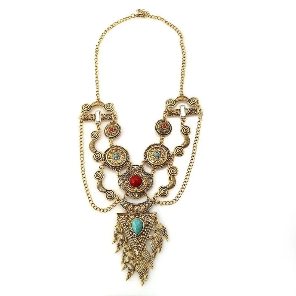 Vintage Bohemian Tassel Necklace – Ethnic Stone & Tibetan Beads Pendant Tassel Necklace PLUSH