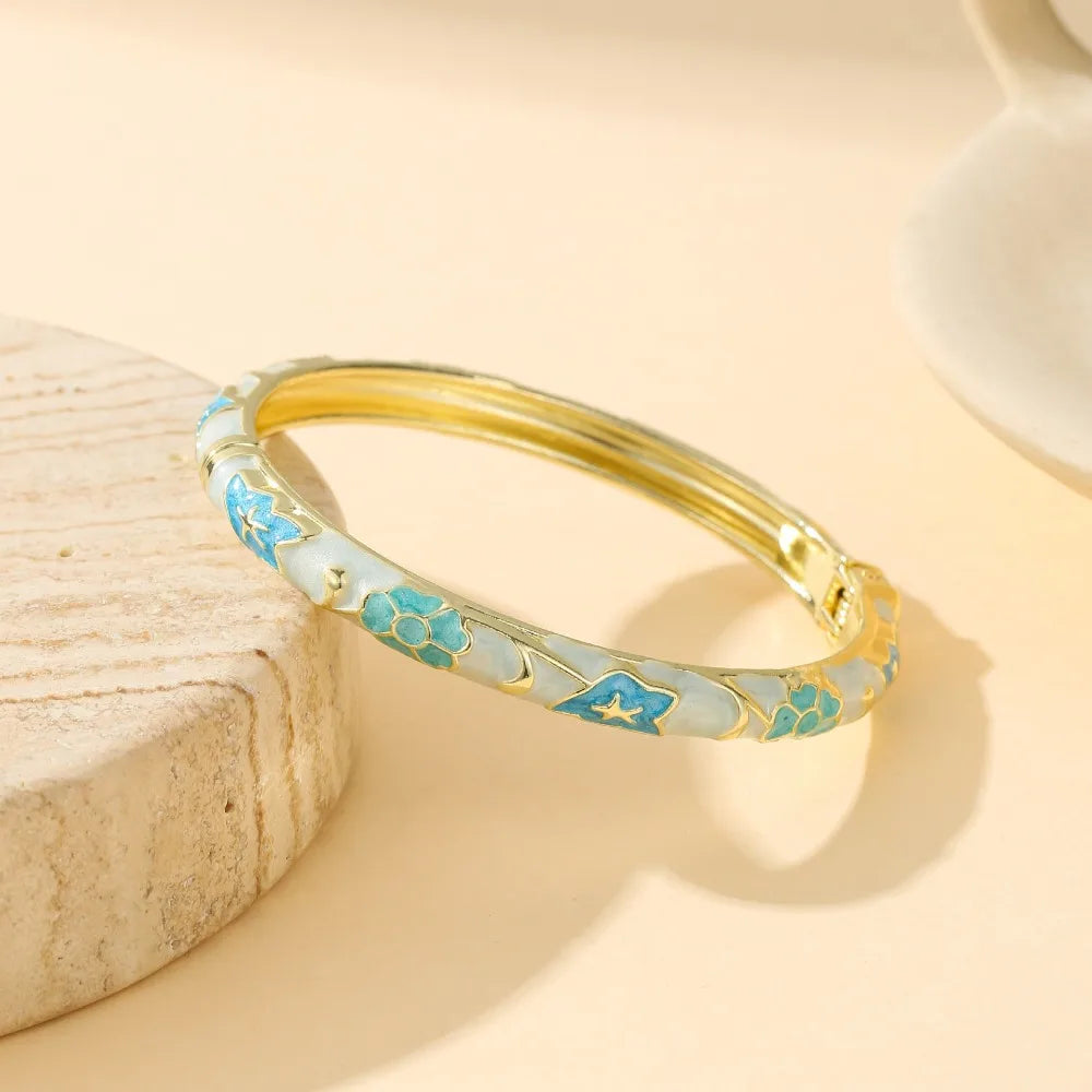 Retro Chinese Enamel Bangle – Zinc Alloy Dropped Glaze Bracelet Enamel Bangle Bracelet PLUSH Style 4