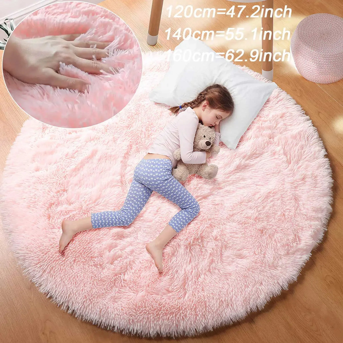 Super Soft Round Plush Rug – Fluffy Thick Pile Floor Mat Plush Area Rug PLUSH