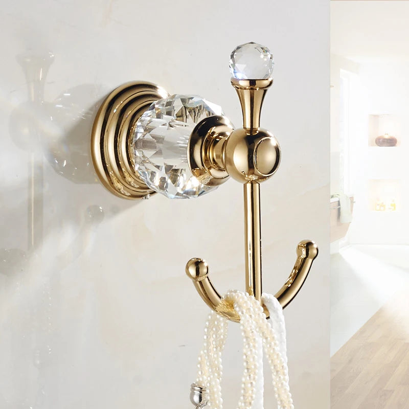 Crystal Robe Hook Wall Mount – Chrome & Gold Towel Hanger Robe Hook PLUSH
