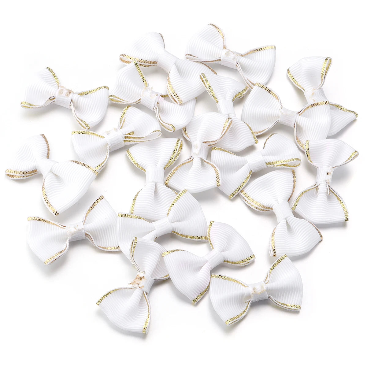 30pcs Satin Ribbon Bows 38x23mm – Colorful DIY Craft Decor Ribbon Bow Embellishments PLUSH White