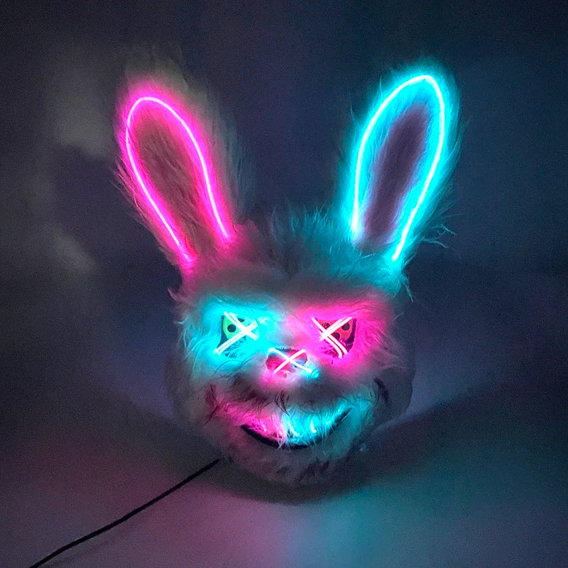 LED Glowing Rabbit Mask – Halloween Cosplay Costume Headgear Halloween Costume Mask PLUSH