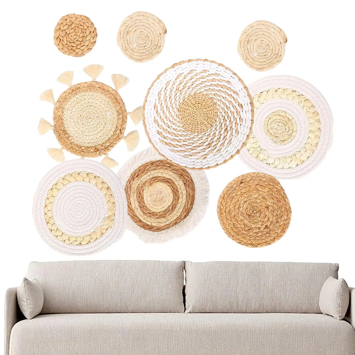 9-Piece Bohemian Handwoven Basket Wall Decor | Farmhouse Set Woven Wall Decor PLUSH