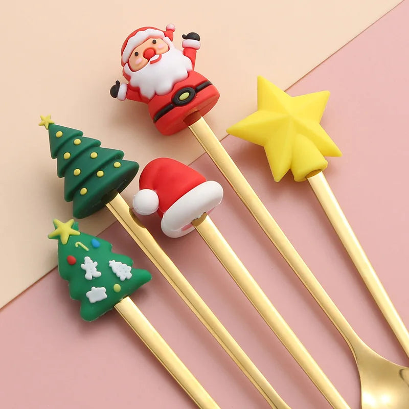 Christmas Santa Cartoon Spoon & Fork Tableware Gift Box Set Holiday Tableware Set PLUSH