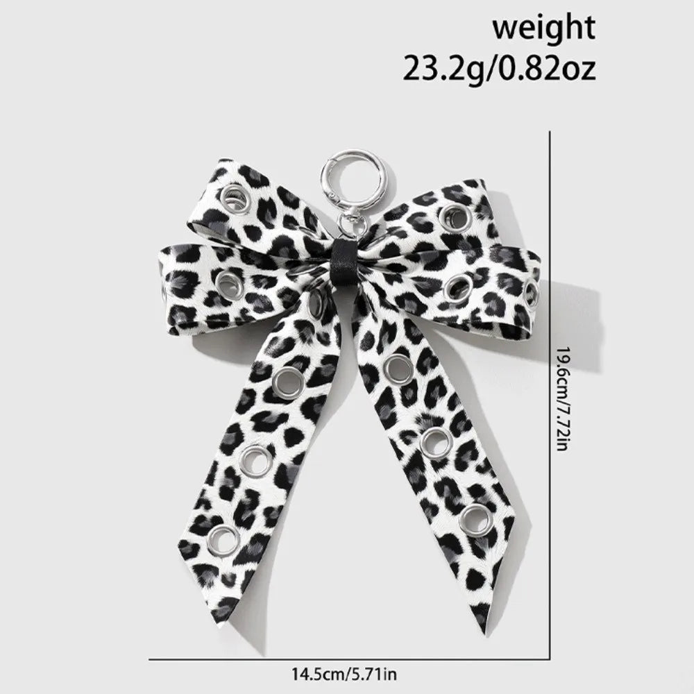 Y2K Gothic Bow Keychain PU Leather Rivet Leopard Keyring Fashion Keychain PLUSH Style 4