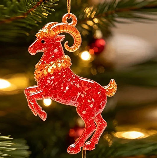 Zodiac Goat Acrylic Keychain – Double-Sided Cartoon Charm Acrylic Keychain PLUSH Red 1 10PCS