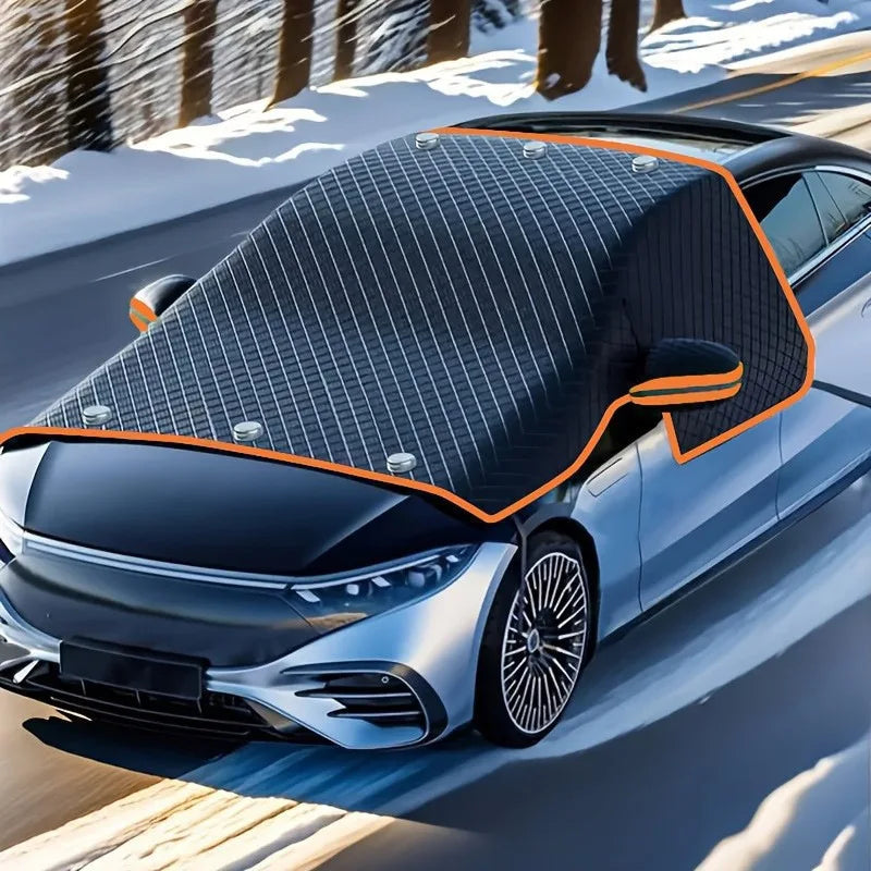 Magnetic Windshield Snow Cover with Reflective Strips Windshield Snow Cover PLUSH Orange