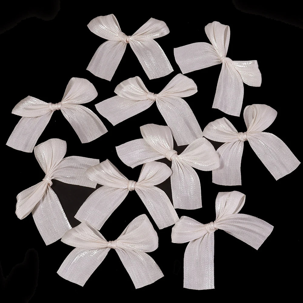 10pcs Pearlescent Polyester Bows – DIY Hair & Jewelry Making Craft Bow Embellishments PLUSH beige