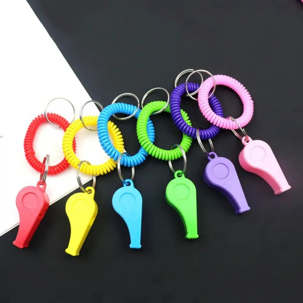 10pcs Spring Wristband Whistles – Colorful Plastic Sport Whistles Sport Wristband Whistle PLUSH