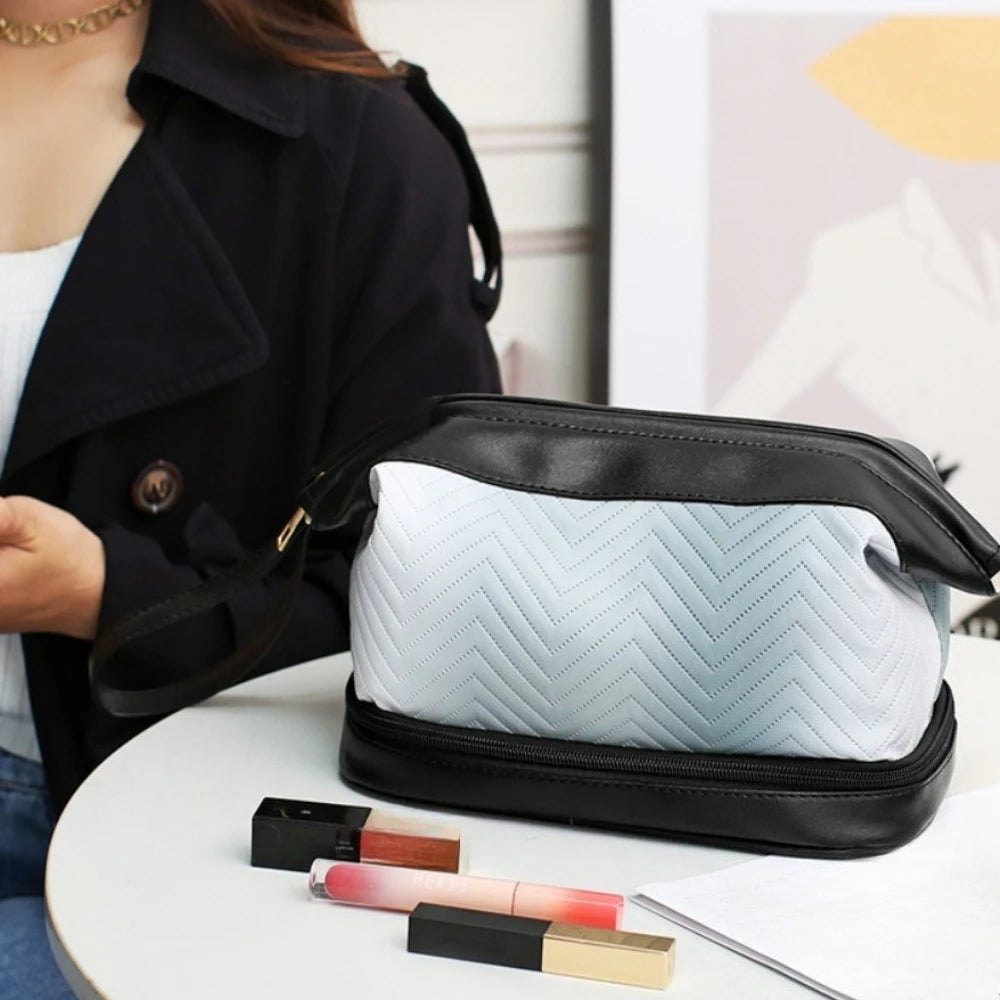 Double Layer Travel Makeup Bag – Large Capacity Cosmetic Case Travel Cosmetic Bag PLUSH
