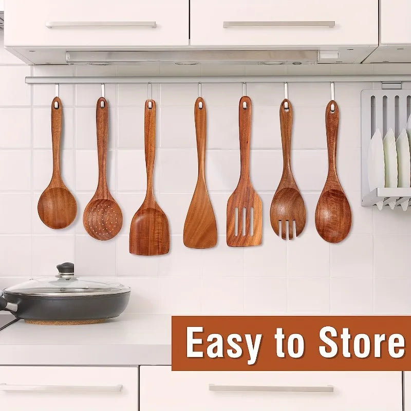 9-Piece Wooden Cooking Utensils Set – Non-Stick Safe Kitchen Wooden Utensil Set PLUSH