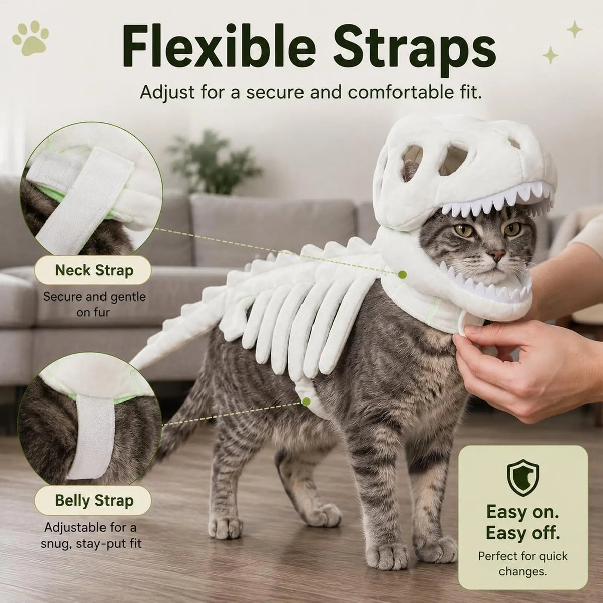 Dinosaur Skeleton Glow Pet Costume for Cats & Small Dogs Pet Halloween Costume PLUSH
