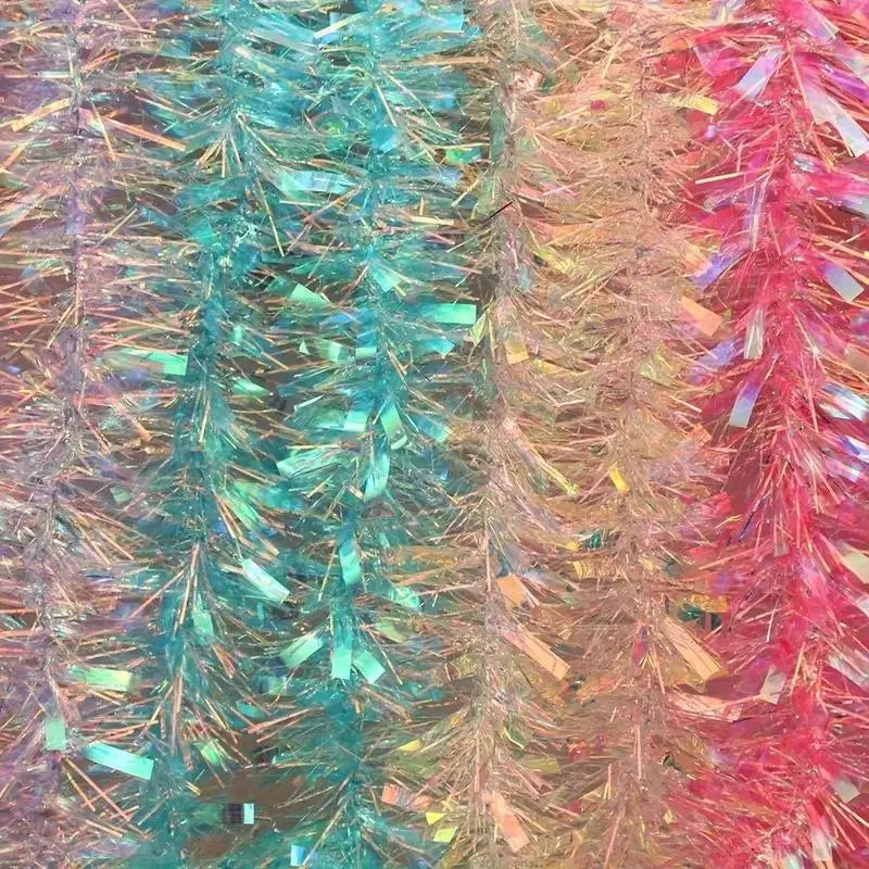 Iridescent Light Green Tinsel Garland – Holographic Holiday Decor Holiday Tinsel Garland PLUSH