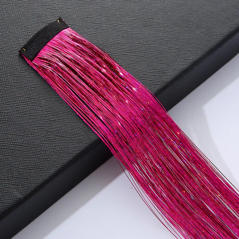 120 Strands Rainbow Hair Tinsel Sparkle Silk Extensions 100cm Hair Tinsel Extensions PLUSH with clip NO.39