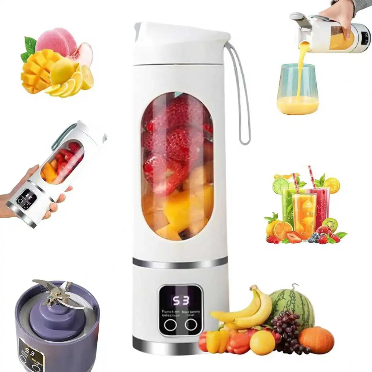 Portable USB Rechargeable Blender 450ml – 10 Blade Juicer Cup Portable Blender PLUSH WHITE