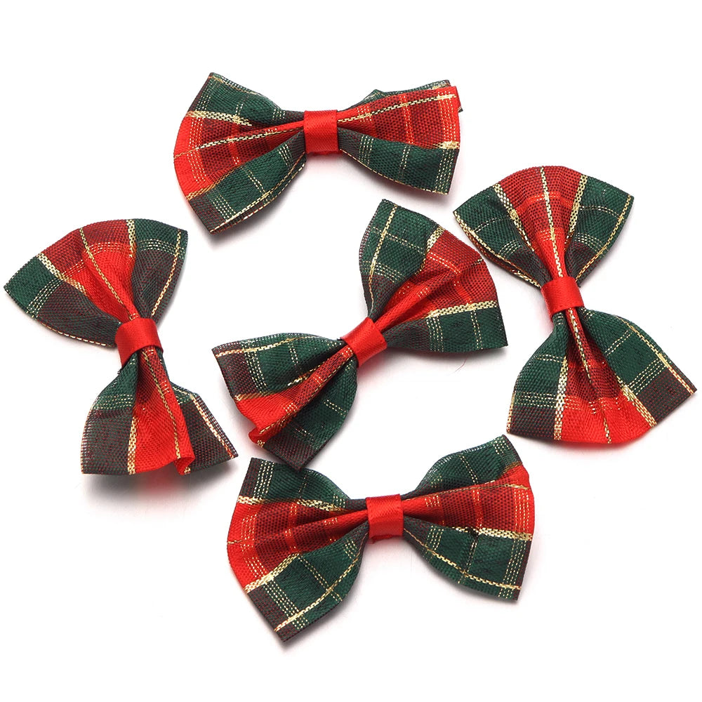 10pcs Gold-Edge Plaid Christmas Bows – Gift & Hair Decor Christmas Craft Bows PLUSH 02 3.5x5.5cm