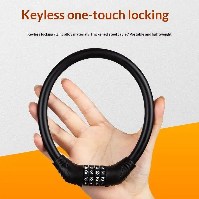 4-Digit Combination Bicycle Cable Lock – Portable Steel Security Bicycle Cable Lock PLUSH