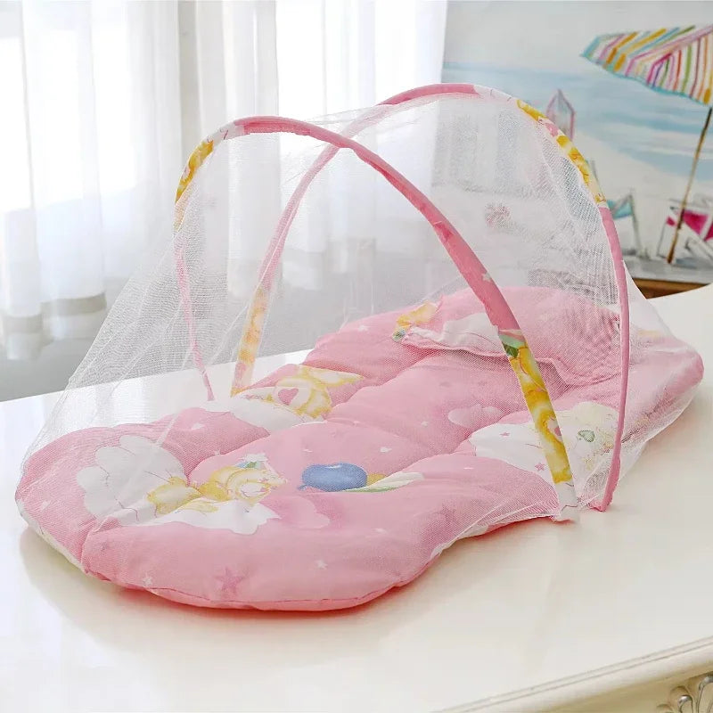 Foldable Baby Crib Mosquito Net with Cotton Pillow | 0–1Y Baby Crib Mosquito Net PLUSH