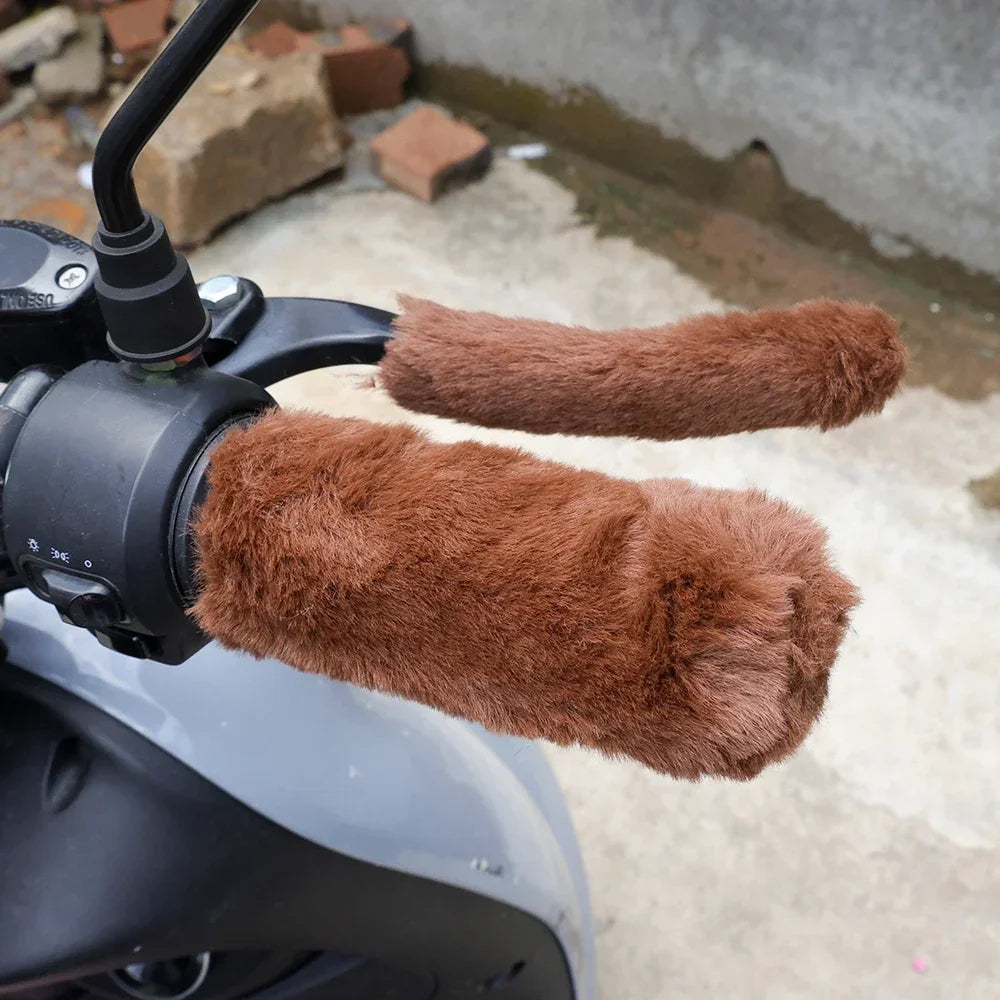 Winter Plush Motorcycle Handle Covers – Warm Non-Slip Grip Handlebar Hand Guards PLUSH