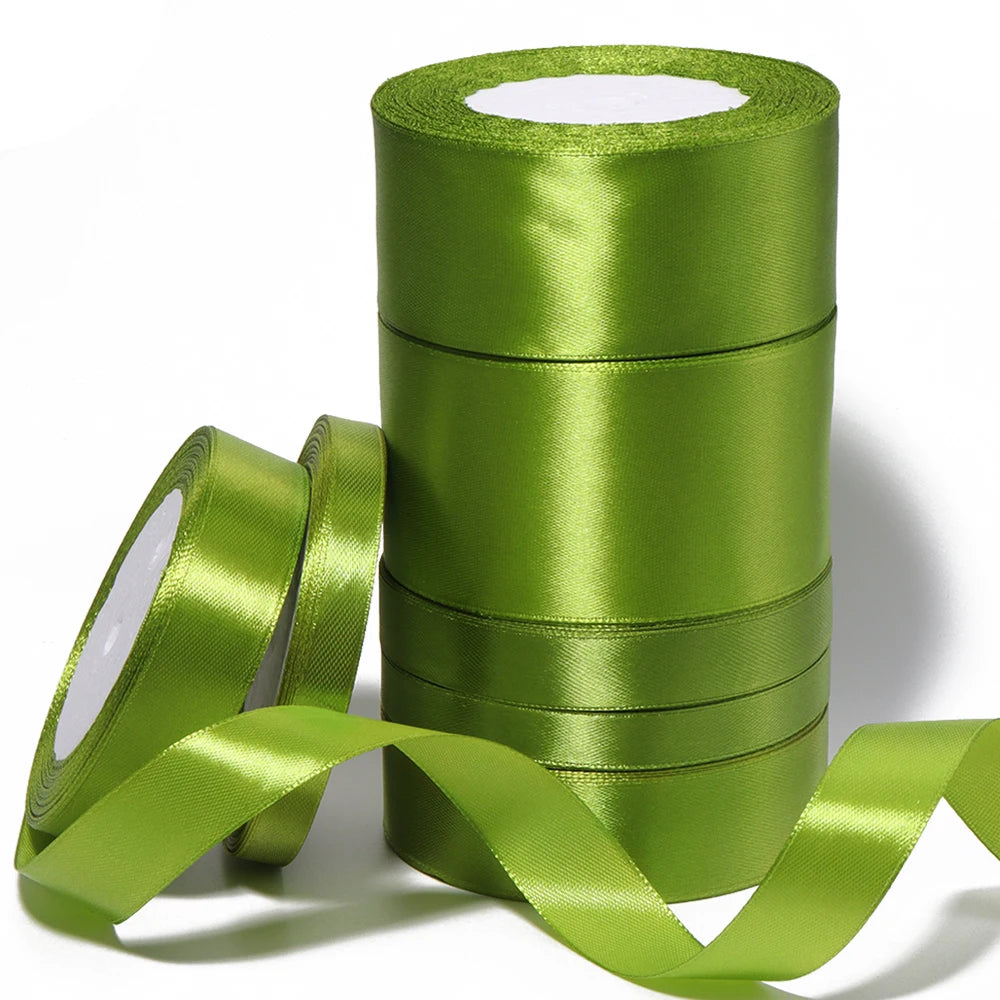 25 Yards Olive Green Satin Ribbon – Multi-Width DIY Craft Satin Craft Ribbon PLUSH