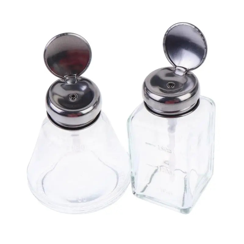 Glass Pump Dispenser Bottle 150ml – Refillable Nail Salon Jar Nail Pump Dispenser PLUSH