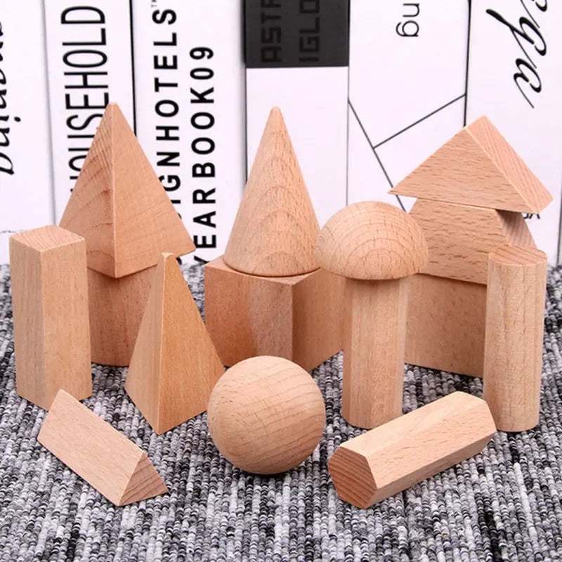 Montessori Wooden Geometric Building Blocks – Kids STEM Toy Set Wooden Educational Toy PLUSH