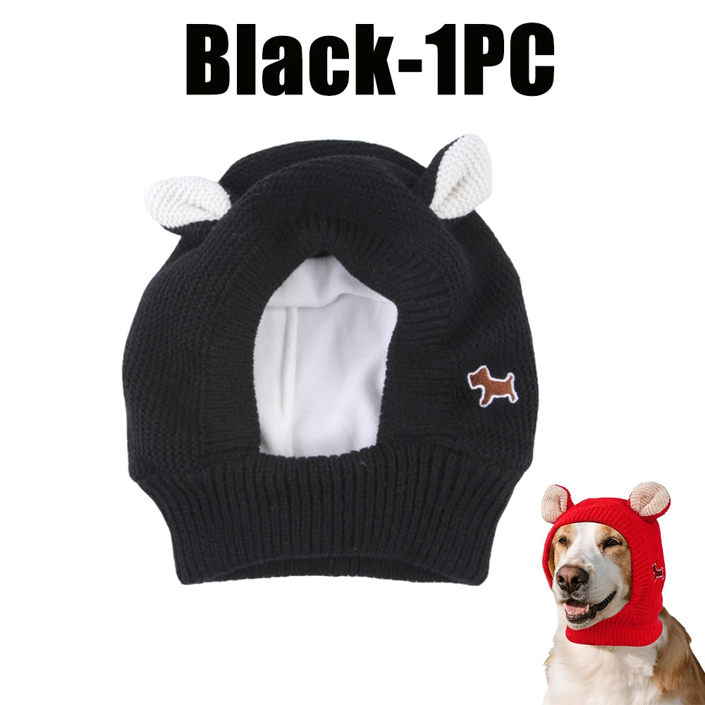 Winter Knitted Ear Muffs & Neck Warmer Hat for Dogs & Cats Pet Winter Hat PLUSH Black-1PC