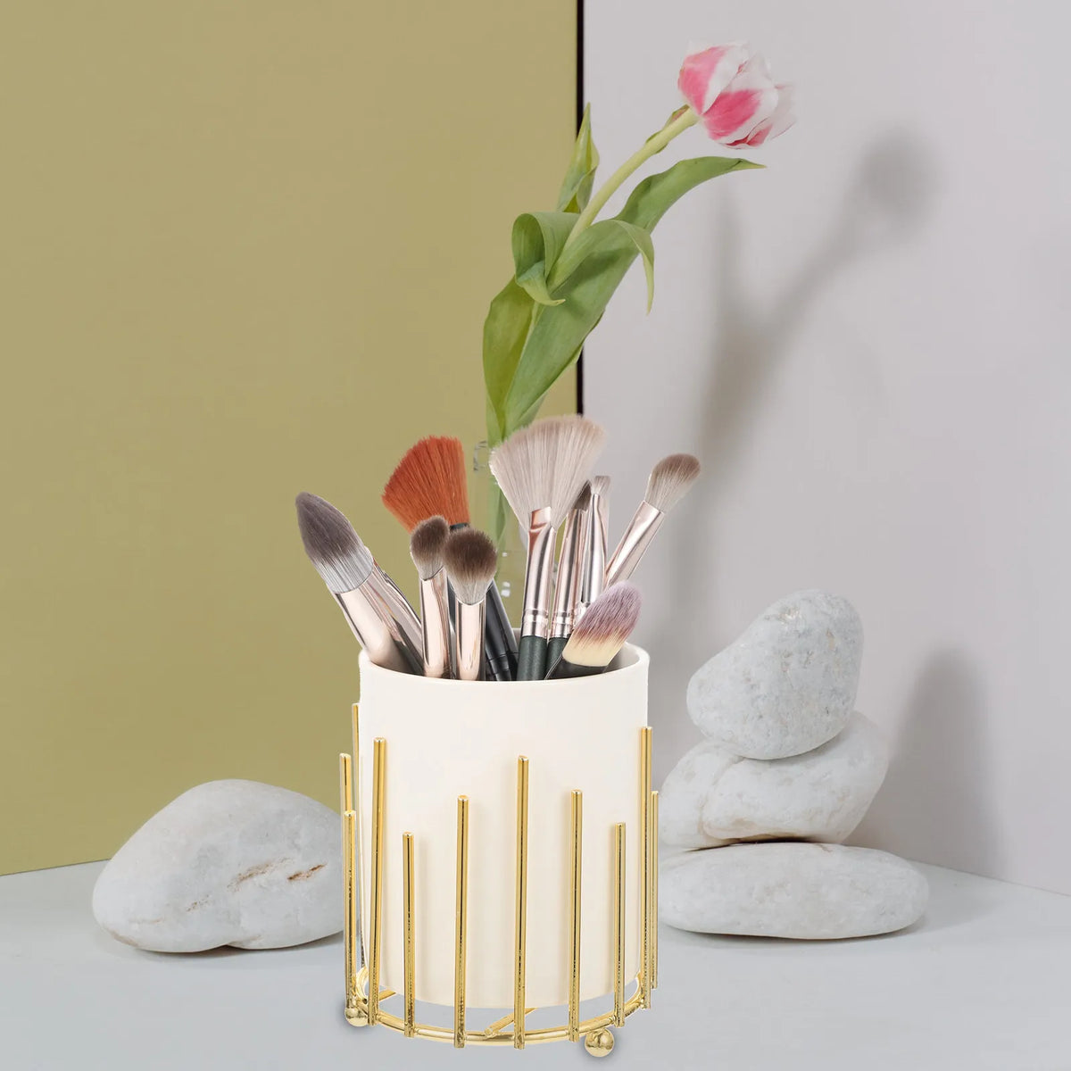 Iron & Ceramic Pen Holder Desktop Organizer | Makeup Brush Cup Desktop Pen Organizer PLUSH