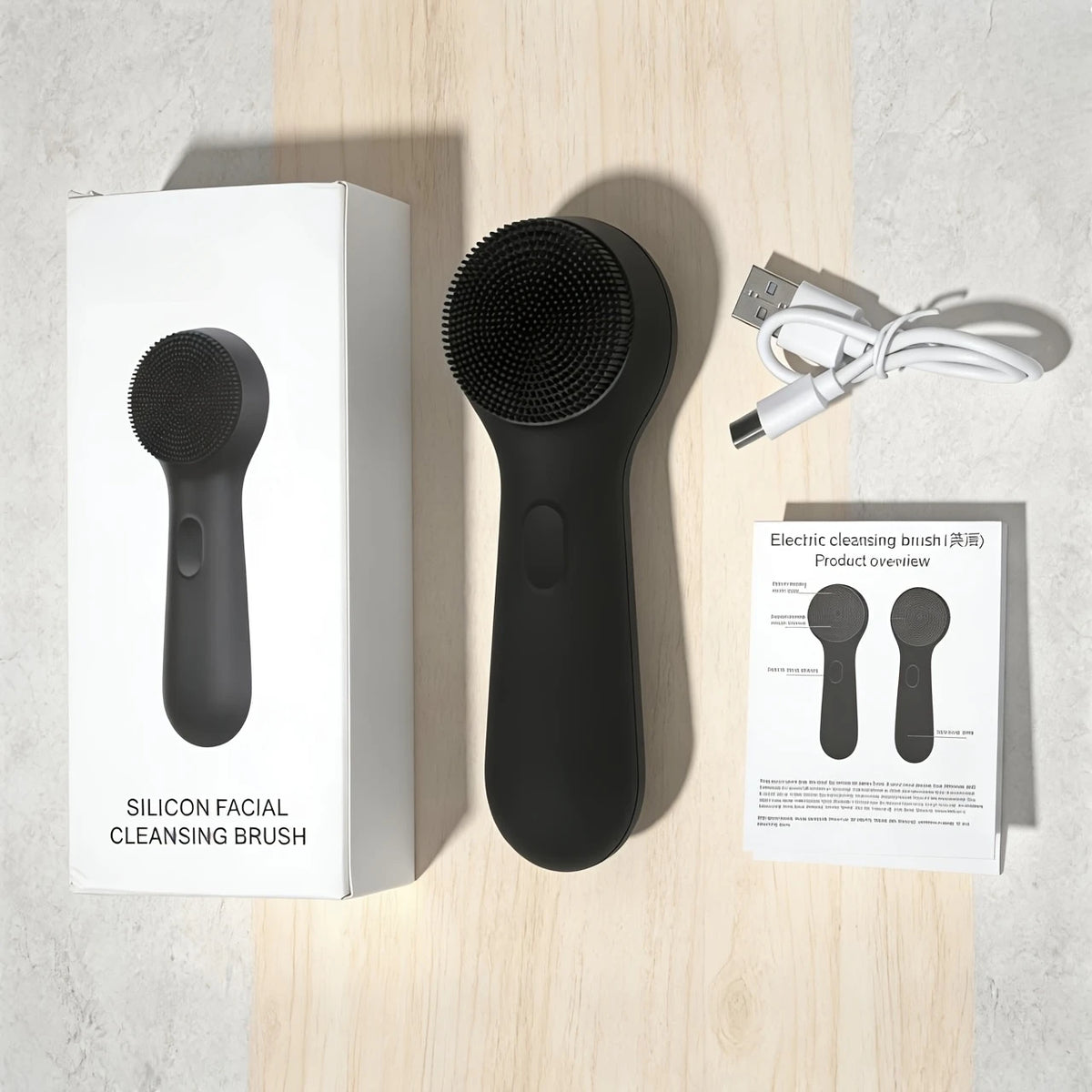 Sonic Silicone Facial Cleansing Brush – USB Rechargeable Facial Cleansing Brush PLUSH Black