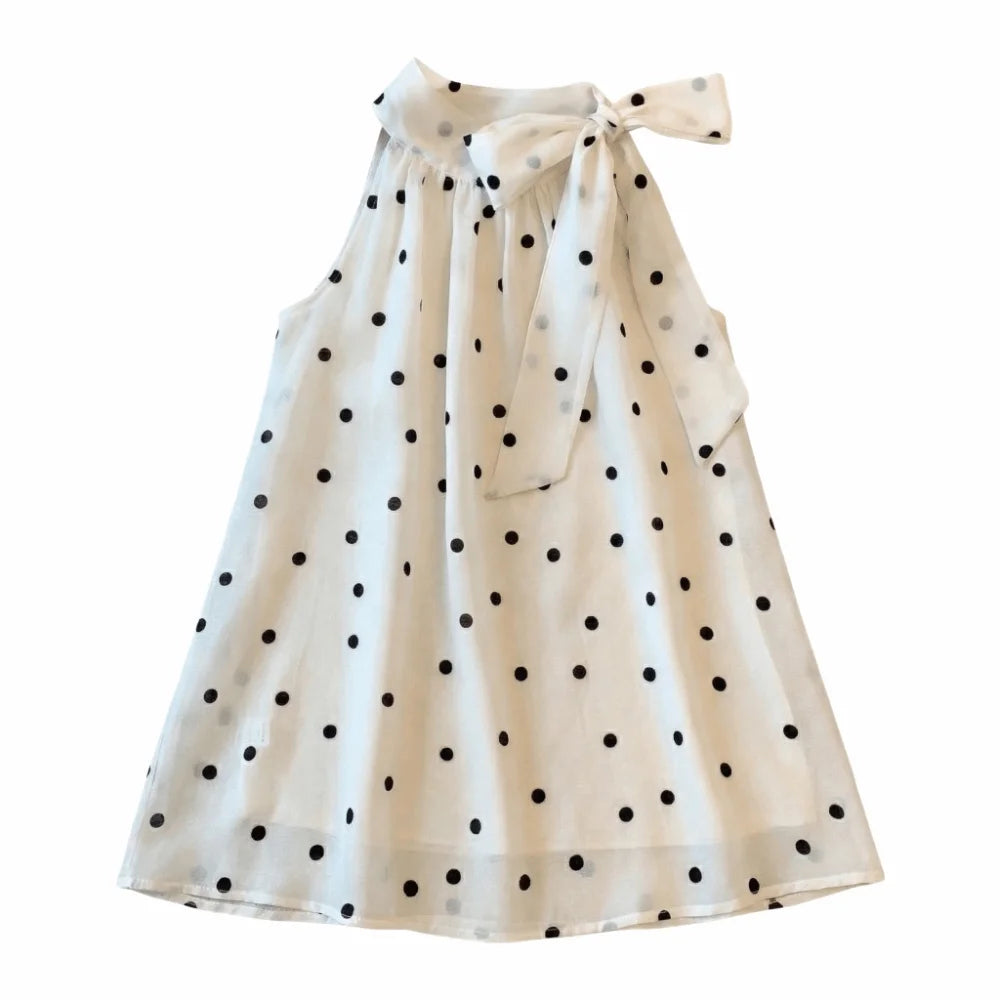 Women's Y2K Polka Dot Bow Sleeveless Chiffon Top | Retro Shirt Sleeveless Chiffon Top PLUSH Big Dot L