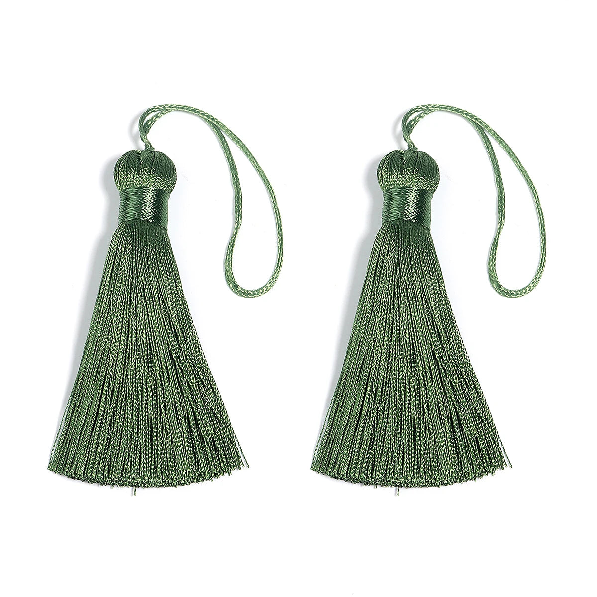 6pcs Colorful Silky Tassel Pendants – DIY Jewelry & Home Decor Tassel Fringe Pendant PLUSH army green