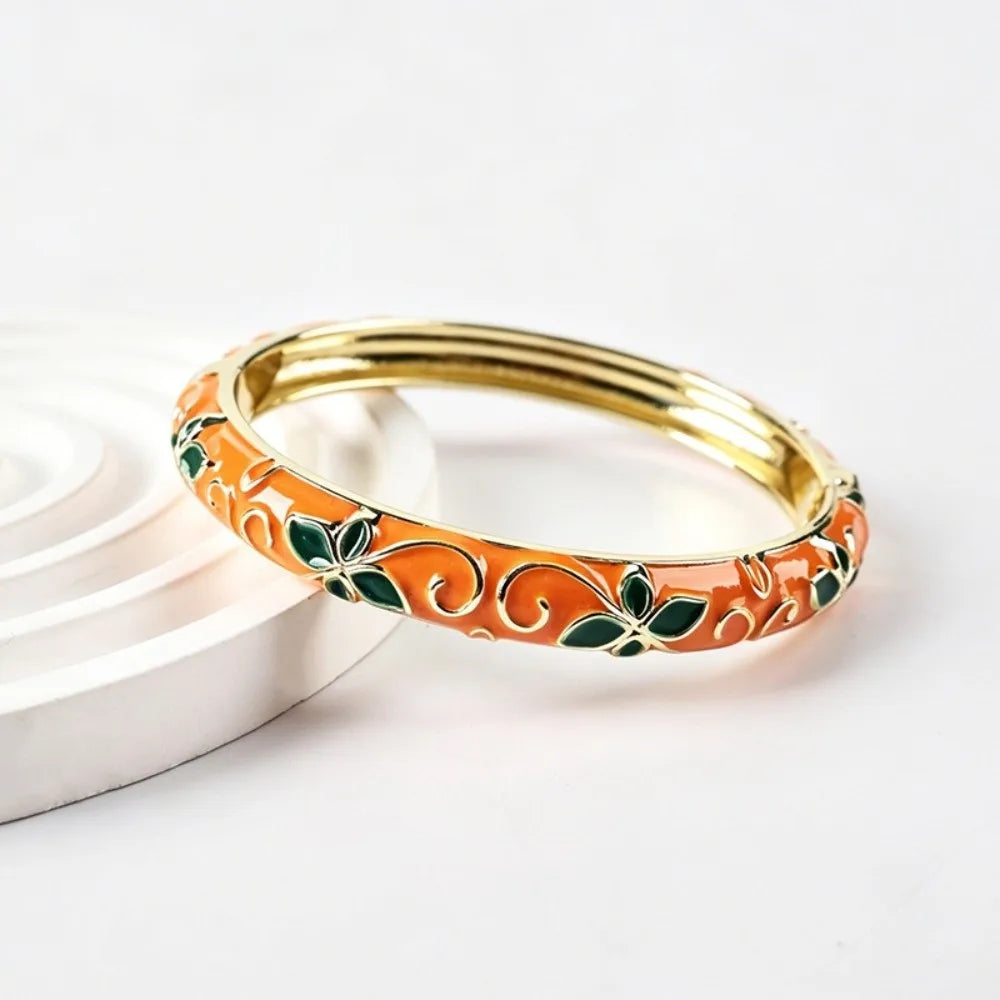 Vintage Cloisonne Bangle – Colorful Floral Enamel Ethnic Bracelet Enamel Bangle Bracelet PLUSH Style 2
