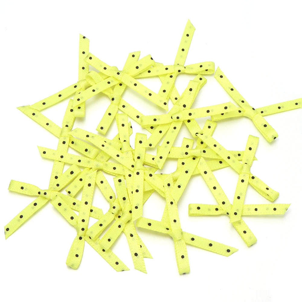 50pcs Polka Dot Ribbon Bows – Polyester DIY Craft Bowknots Ribbon Bows PLUSH yellow