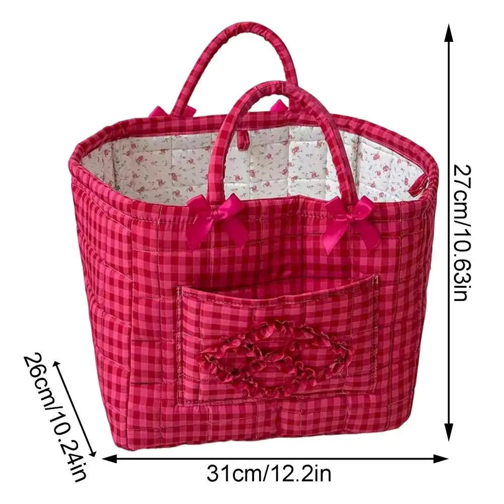 Red Plaid Quilted Fabric Storage Basket – Foldable Laundry Hamper Fabric Storage Basket PLUSH Red