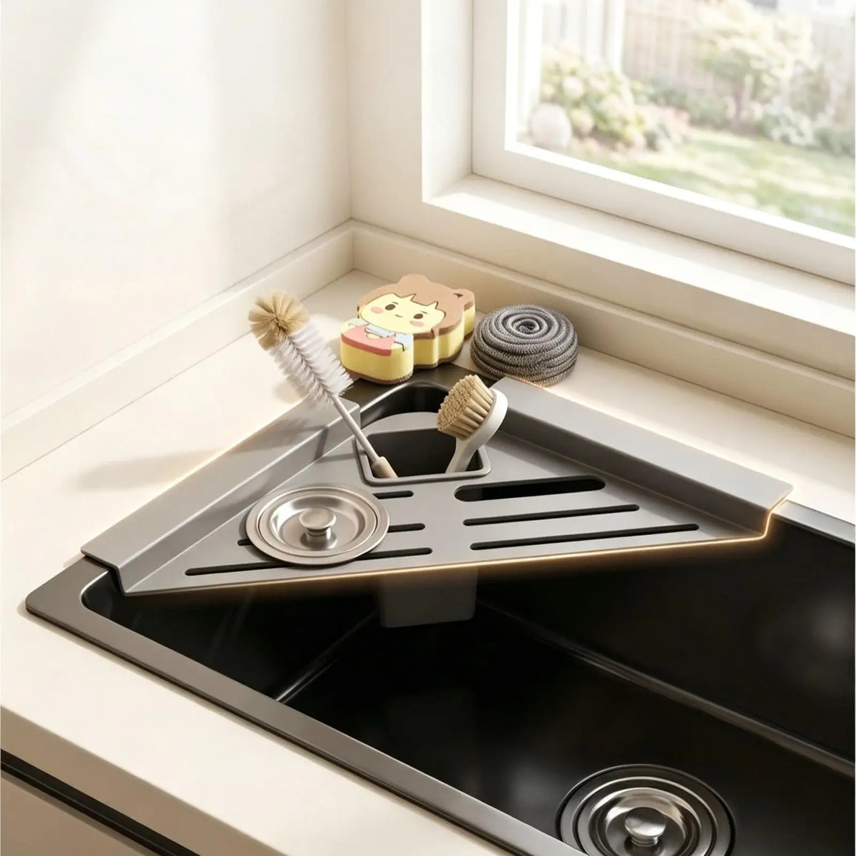 Over Sink Corner Drying Rack with Towel Bar | Kitchen Organizer Sink Drying Rack PLUSH