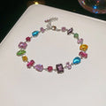 Colorful Zircon Crystal Necklace Bracelet & Earrings Set Crystal Jewelry Set PLUSH Silver Bracelet