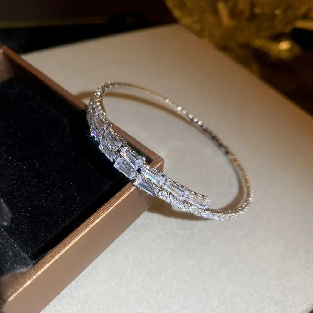 Rhinestone Stainless Steel Cuff Bangle Bracelet for Women Cuff Bangle Bracelet PLUSH Silver