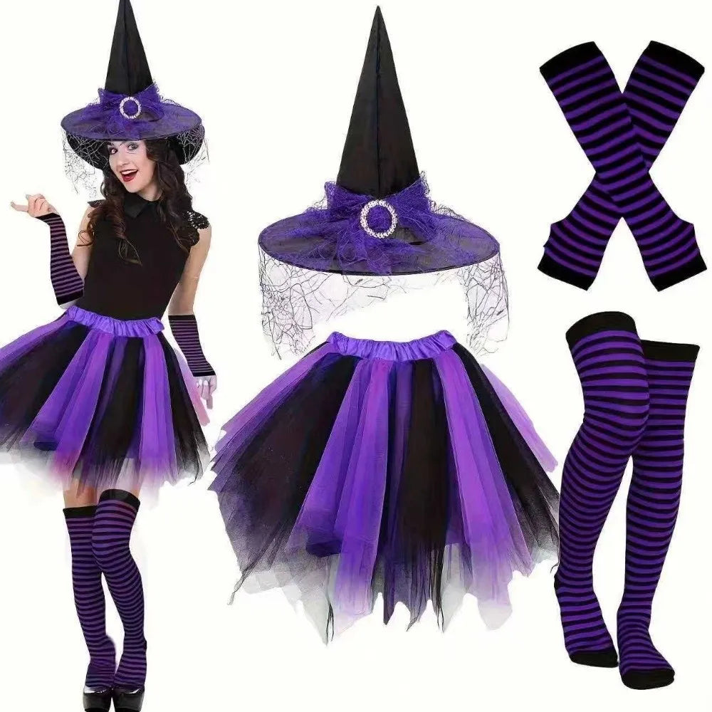 Halloween Witch Costume Set – Tutu Skirt, Hat & Striped Socks Halloween Costume Set PLUSH