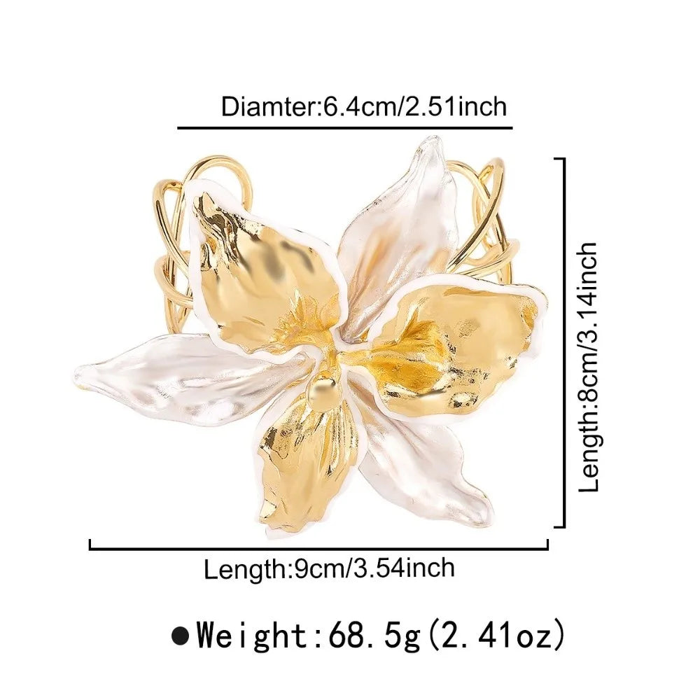 Bohemian 3D Iris Flower Gold Bangle Bracelet – Vintage Style Fashion Bangle Bracelet PLUSH Style 3