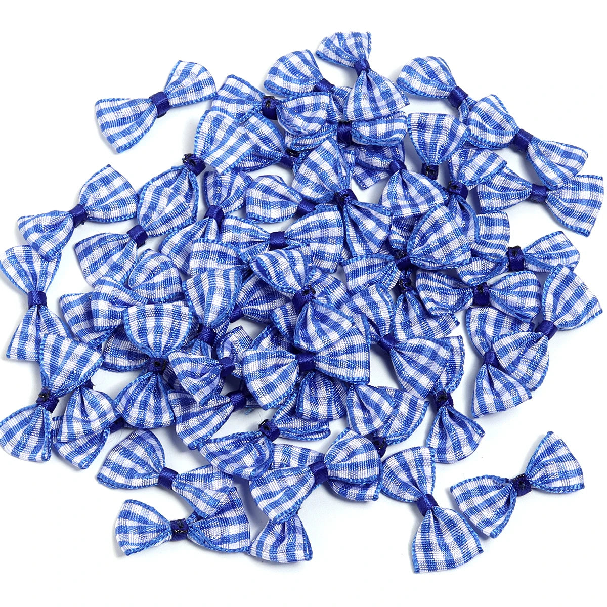 30pcs Plaid Tartan Mini Ribbon Bows – DIY Gift & Hair Decor Ribbon Bow Embellishments PLUSH blue