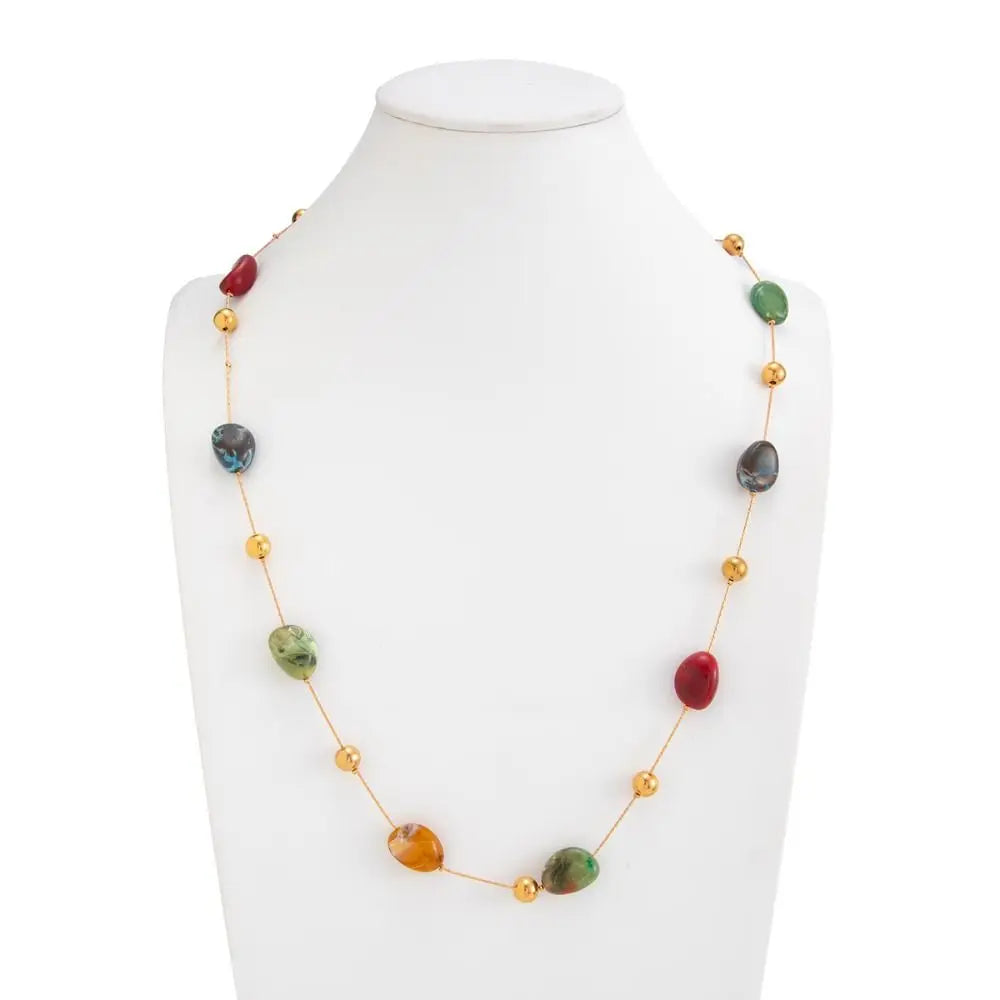 Vintage Y-Shape Colorful Beaded Bohemian Layered Necklace Beaded Pendant Necklace PLUSH