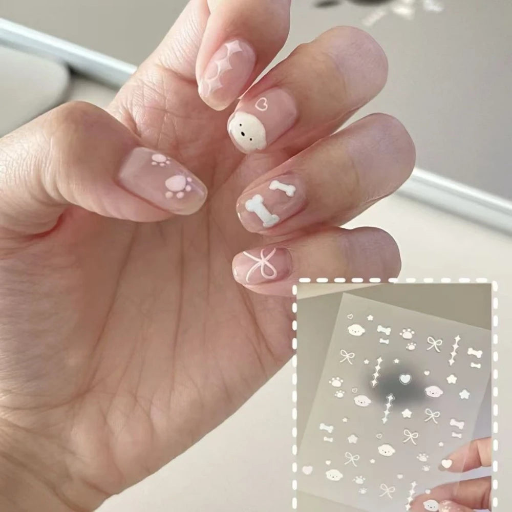 Puppy 3D Embossed Nail Stickers – Cute DIY Cartoon Decals Nail Art Stickers PLUSH